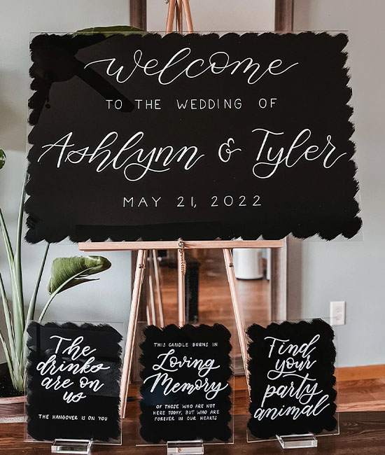 Custom acrylic signs, ceremony signs