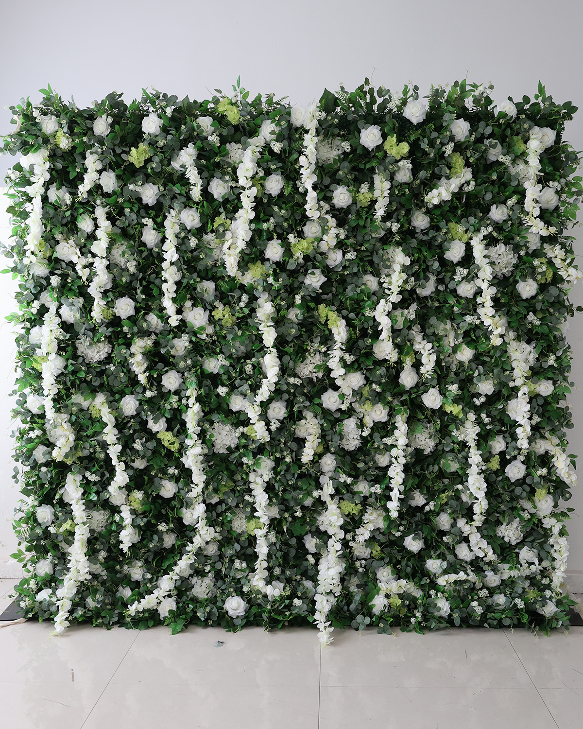 Green and white flower wall backdrop