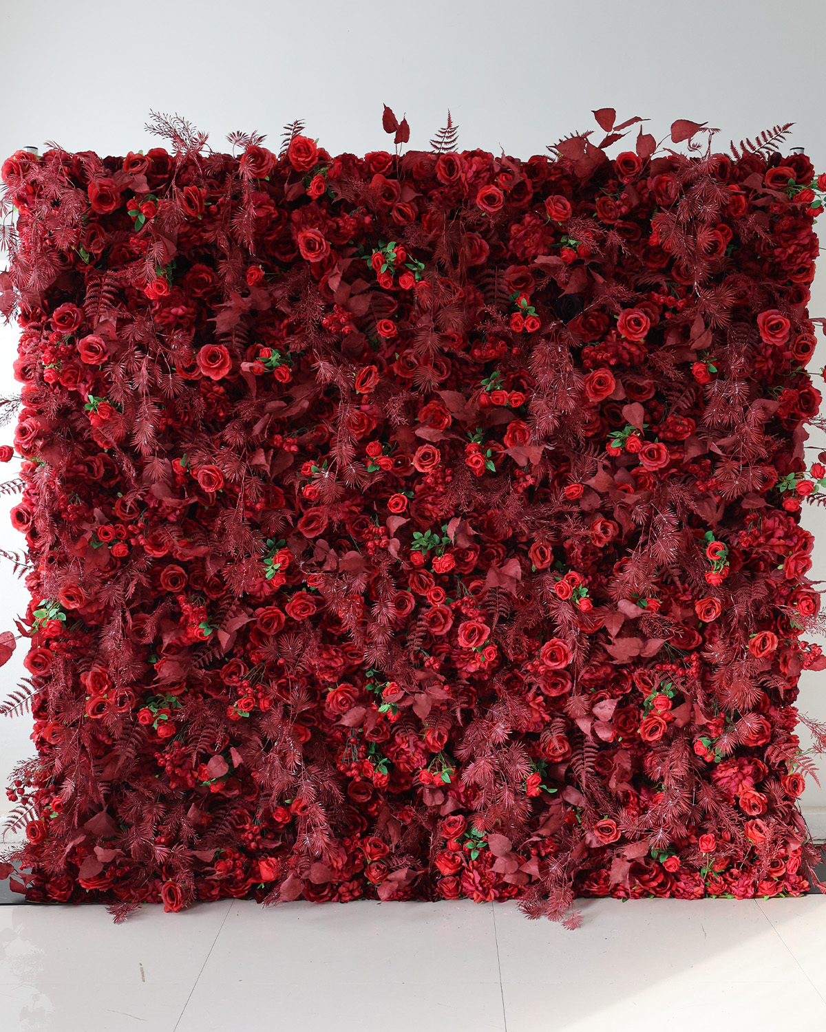 Lush red and crimson flower wall rental